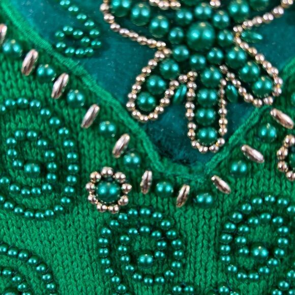 Ladies Vintage‎ CP Collection Brand Green Embellished Sweater Size Medium - Picture 8 of 11